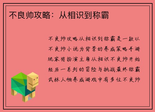 不良帅攻略：从相识到称霸